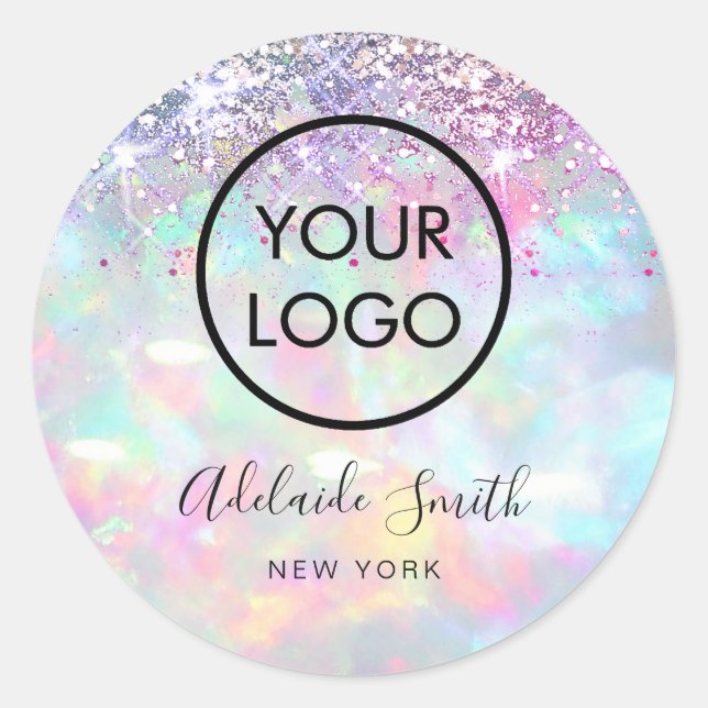 Sticker Rond votre logo sur la fausse parties scintillant opale (Devant)