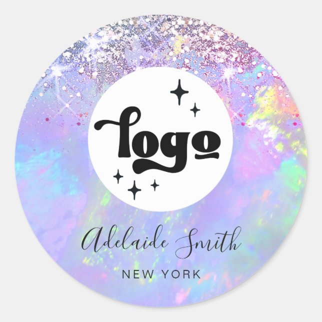 Sticker Rond votre logo sur la fausse parties scintillant opale (Devant)