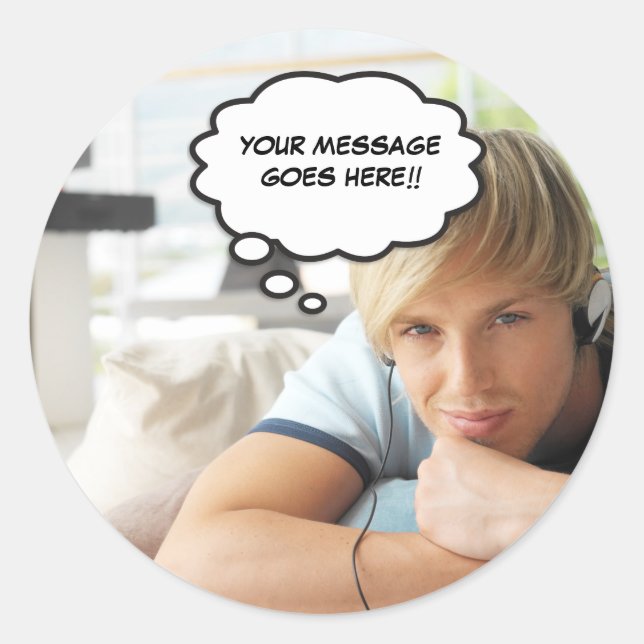 Sticker Rond Votre Message Photo Amusant Rétro Comédie Livre Po (Devant)