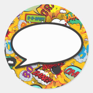 Sticker Rond Votre message Voix Bubble Amusant Retro Comique Li