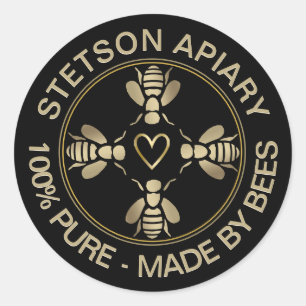 Sticker Rond Votre Mini Apiary Gold Bees Logo produit avec coeu