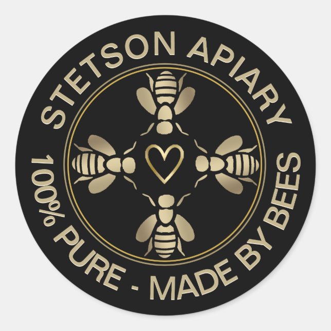 Sticker Rond Votre Mini Apiary Gold Bees Logo produit avec coeu (Devant)