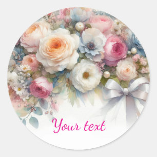 Sticker Rond Votre modèle floral aquarelle de texte personnalis