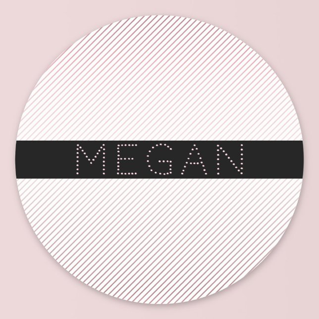 Sticker Rond Votre nom | Blanc fin et Rose subtil Ombre Stripes (Créateur téléchargé)