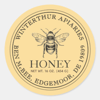 Sticker Rond Votre nom ici Editable White Honey Jar Bee Étiquet