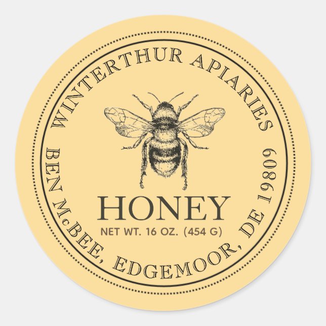 Sticker Rond Votre nom ici Editable White Honey Jar Bee Étiquet (Devant)