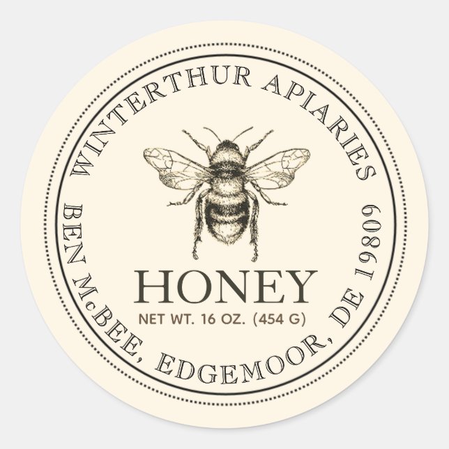 Sticker Rond Votre nom ici Editable White Honey Jar Bee Étiquet (Devant)