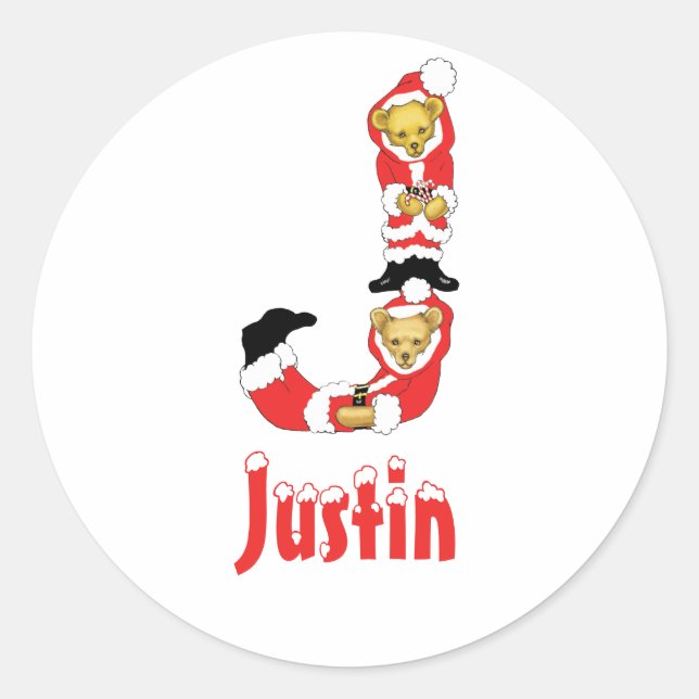 Sticker Rond Votre Nom Ici ! Lettre personnalisée J Teddy Bear  (Devant)