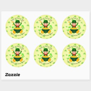 Sticker Rond Votre nom Message Jour de la Saint Patrick Leprech