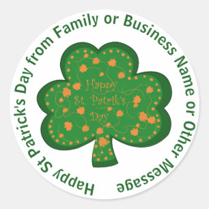 Sticker Rond Votre nom Message Jour de la Saint Patrick Shamroc