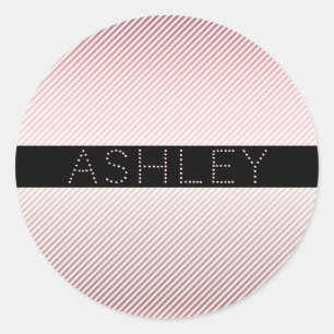 Sticker Rond Votre nom   Ombre Rose mince et bandes blanches