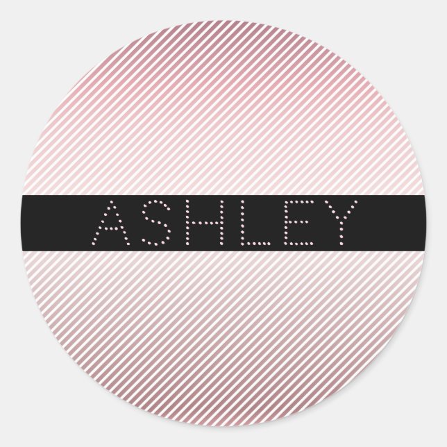 Sticker Rond Votre nom | Ombre Rose mince et bandes blanches (Devant)