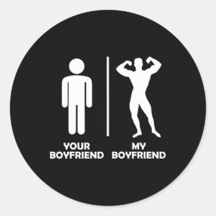 Sticker Rond Votre Petit Ami Vs Mon Amusant Bodybuilding Gym De