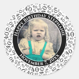 Sticker Rond Votre photo 40e Motif de nombre aléatoire Noir