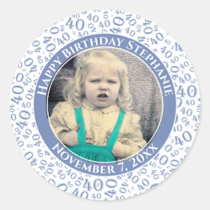 Sticker Rond Votre photo 40e nombre aléatoire Motif bleu
