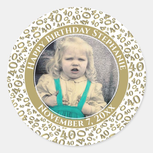 Sticker Rond Votre photo 40th Random Number Motif Gold (Devant)