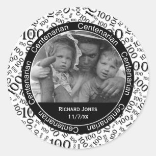 Sticker Rond Votre photo - Centenaire noir/blanc