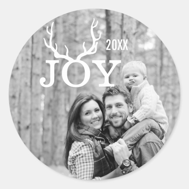 Sticker Rond Votre photo Joie Deer Antler Noël (Devant)