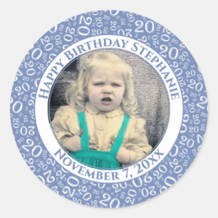 Sticker Rond Votre photo motif de nombre aléatoire 20 Bleu/Blan