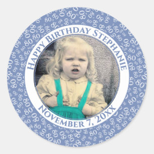 Sticker Rond Votre photo Numéro 80e anniversaire   bleu/blanc 8