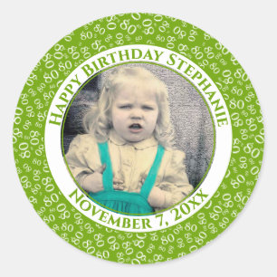 Sticker Rond Votre photo Numéro 80e anniversaire   Vert/Blanc 8