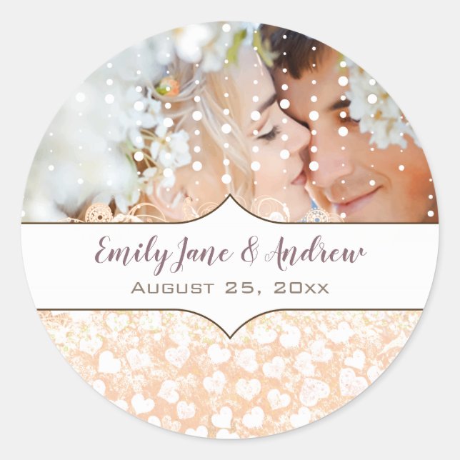 Sticker Rond Votre Photo Romantique HeartLeaf Rose Gold Pink Tr (Devant)