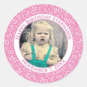 Sticker Rond Votre photo rose/blanc 20 motif numérique aléatoir