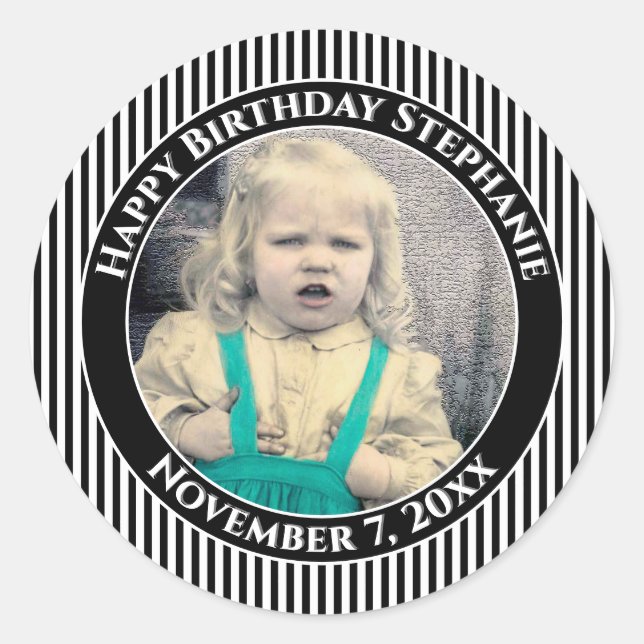 Sticker Rond Votre photo Simple Stripes Motif Noir/Blanc (Devant)