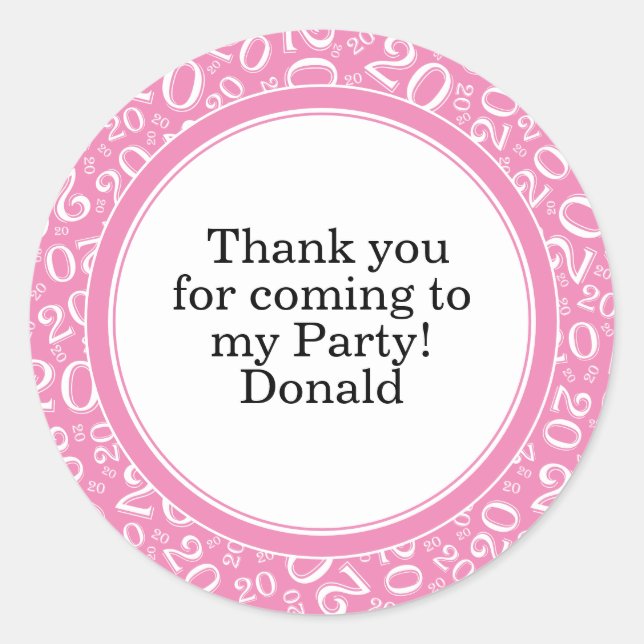 Sticker Rond  Votre texte 20ème motif numérique aléatoire Rose/ (Devant)