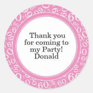 Sticker Rond Votre texte 60ème motif numérique aléatoire rose/