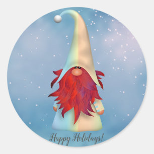 Sticker Rond Votre texte/couleur Barbe rouge Gnome Fêtes de ne