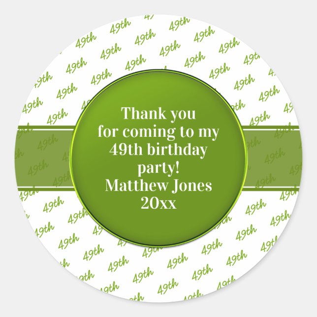 Sticker Rond Votre texte : Numéro d'anniversaire Motif Vert/Bla (Devant)