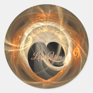 Sticker Rond Vous aimez   Orange Heart Swirl Fractal