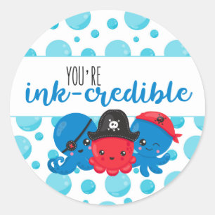Sticker Rond "Vous êtes crédible à l'encre" Pirate de pieuvre A