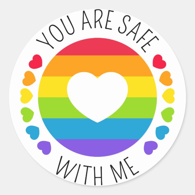 Sticker Rond "Vous êtes en sécurité avec moi" Soutien LGBT (Devant)