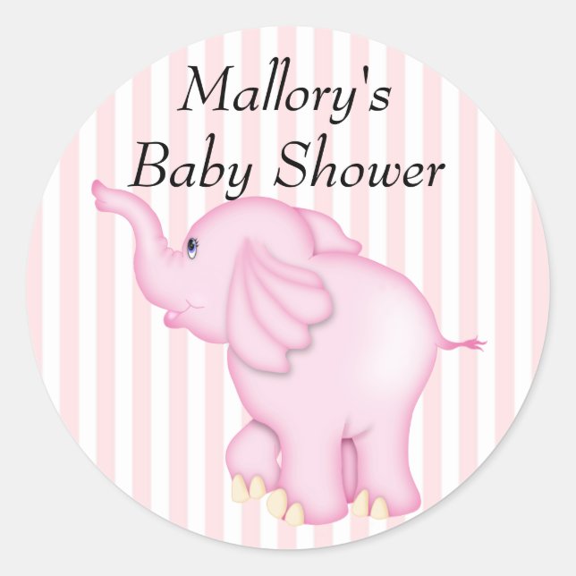 Sticker Rond Vous êtes invité Baby shower d'éléphant rose (Devant)