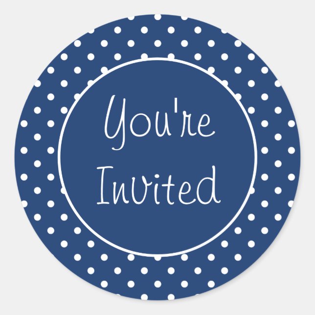 Sticker Rond Vous êtes invité Blue Polka Enveloppe Seal (Devant)