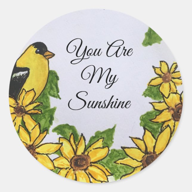 Sticker Rond Vous êtes mon soleil Happy Bird Sunflowers (Devant)