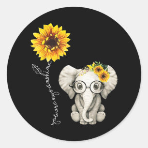 Sticker Rond Vous Êtes Mon Sunshine Hippie Sunflower Elephant