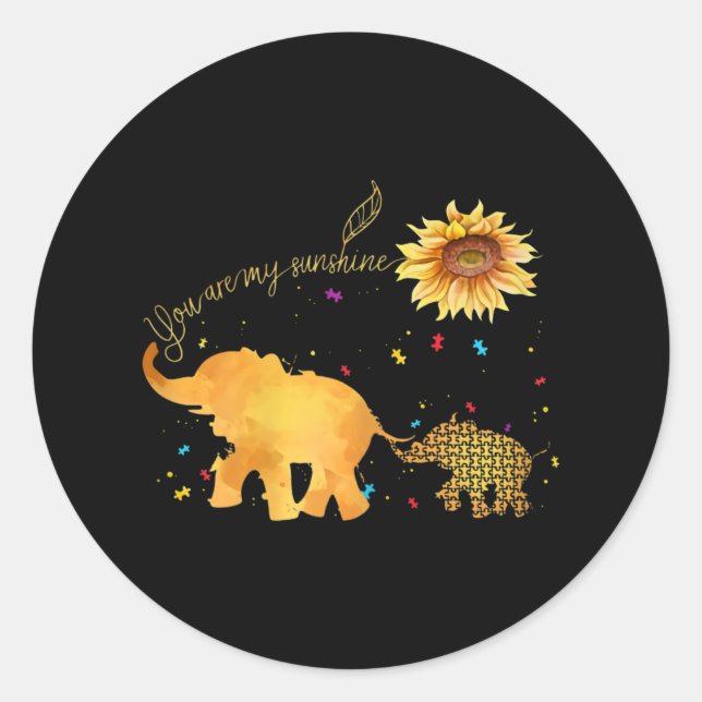 Sticker Rond Vous êtes mon Sunshine tournesol Elephant Autisme (Devant)