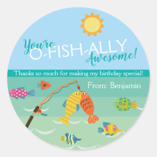 Sticker Rond Vous êtes O-Fish-Ally Invité ! Anniversaire Merci
