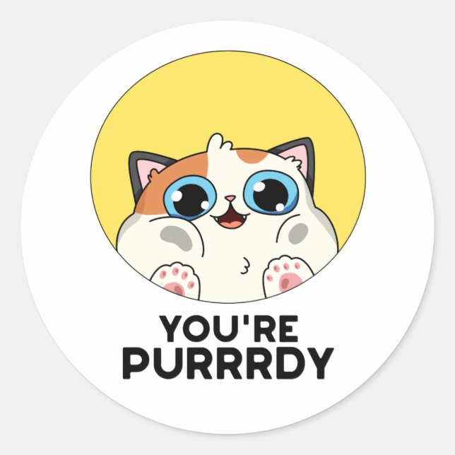 Sticker Rond Vous êtes Purrdy Funny Cat Pun (Devant)