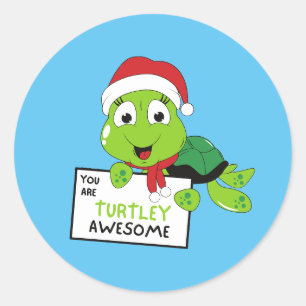 Sticker Rond Vous Êtes Turtley Awesome Funny Turtle Puns Bleu