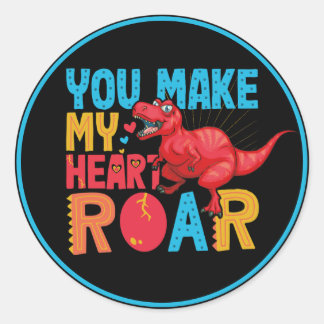 Sticker Rond Vous faites Mon Coeur Roar Dinosaur Saint Jour Enf