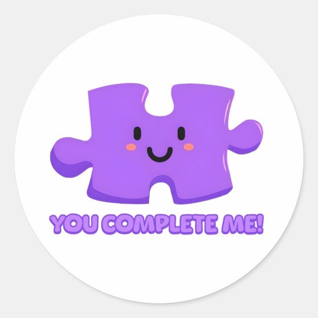 Sticker Rond Vous Me Complétez ! Caricature du puzzle mignon (Devant)