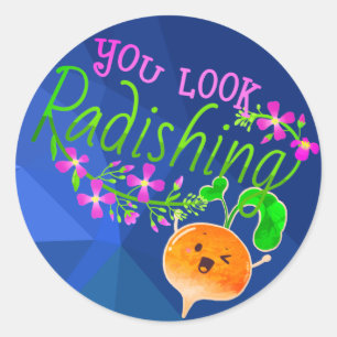 Sticker Rond Vous Regardez Radishing - Punny Garden Classic Rou