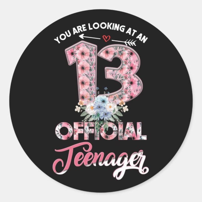 Sticker Rond Vous Regardez Un 13 Officiel Adolescent Floral (Devant)