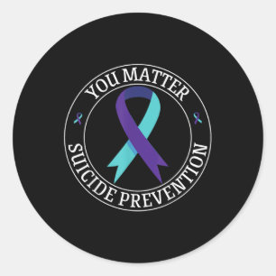 Sticker Rond Vous Ruban Turquoise &amp; Purple Suicide Préventi