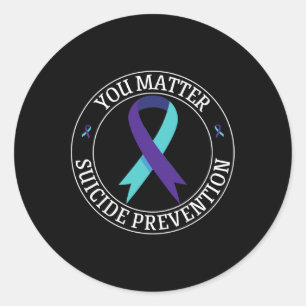 Sticker Rond Vous Ruban Turquoise Et Violet Prévention Suicide 