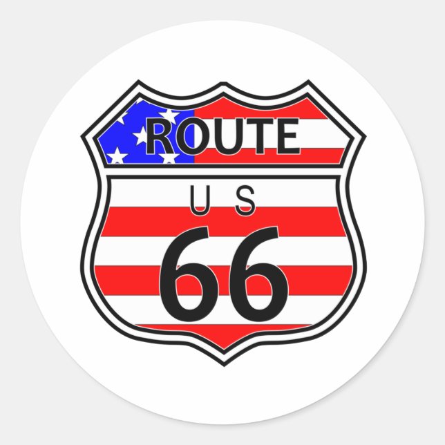 Sticker Rond Voyage 66 Autoroute Avec Drapeau (Devant)